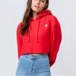 Champion vintage Women's Bold Red Cropped Hoodie
